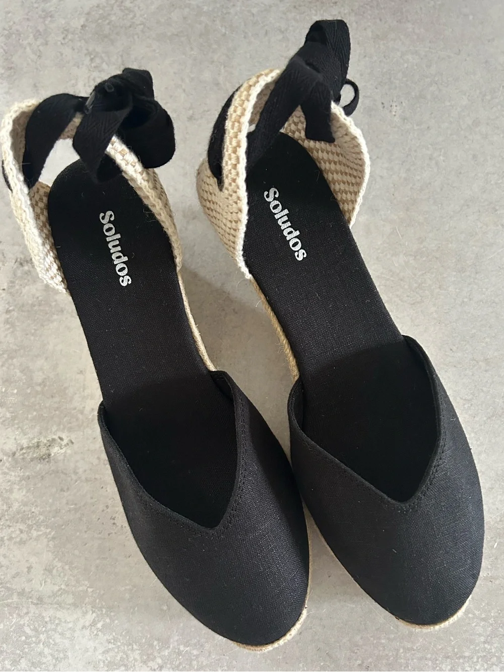 SOLUDOS Lyon Ankle Wrap Wedge Espadrille Sandals, Noche Black 7.5 NWOB